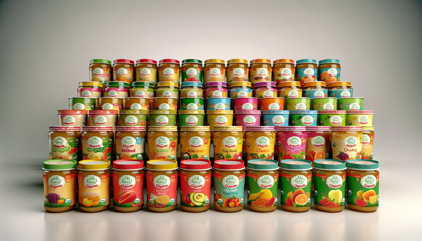 Assortment of organic baby food jars and pouches