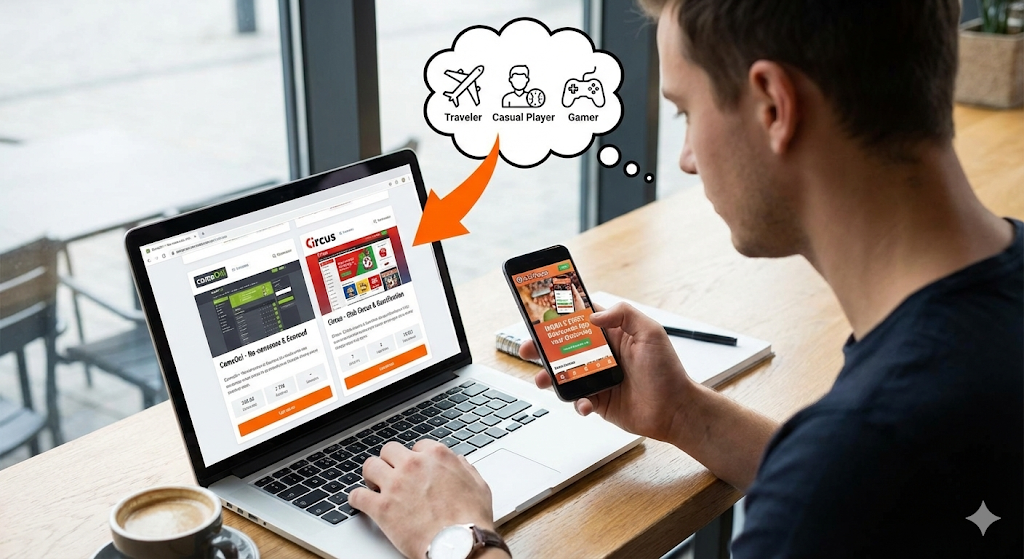 Speler vergelijkt online bookmakers op laptop en smartphone, waaronder Nederlandse bookmakers zoals Circus, met focus op beste odds, live wedden en online weddenschappen, actief onder toezicht van de Nederlandse Kansspelautoriteit, veilig wedden op sport met iDEAL-betalingen en verantwoord spelen volgens de Nederlandse wetgeving.