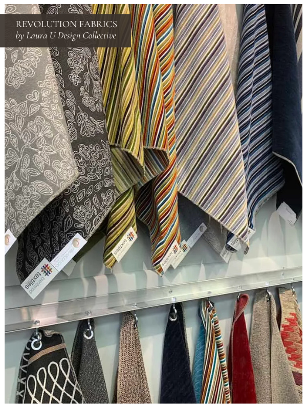 Revolution fabrics hanging in the showroom