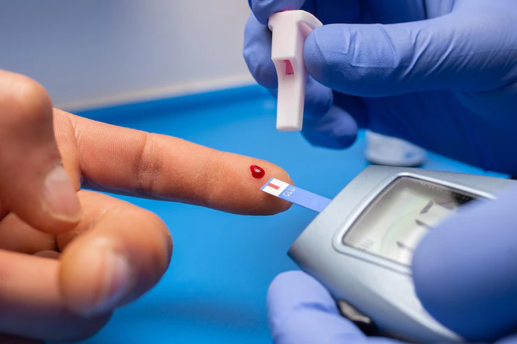 A test strip which takes up a drop of the blood to be tested is inserted into the blood glucose monitor in order to get your blood sugar readings.