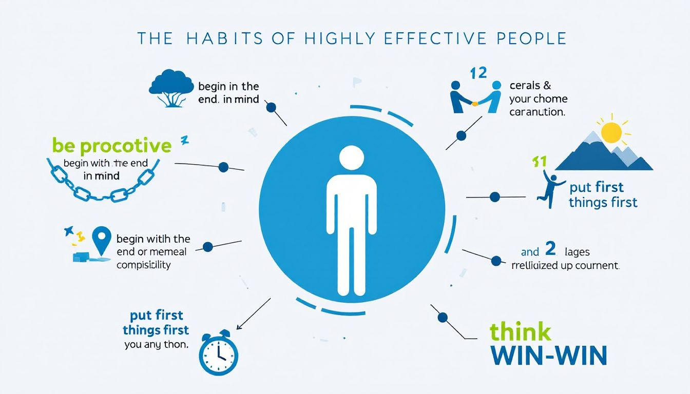 An illustration depicting the 7 habits of highly effective people.