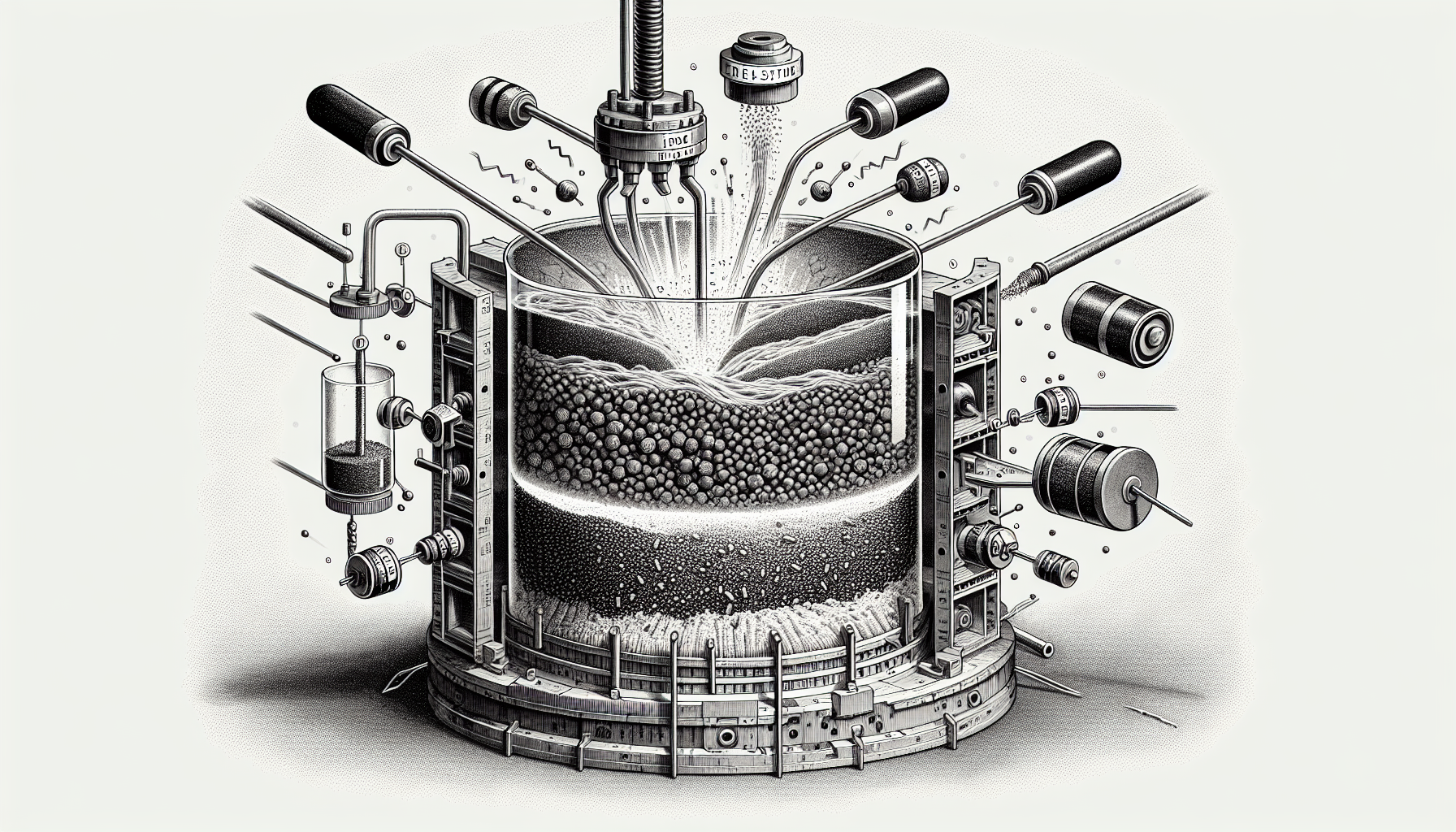 Illustration of blending graphite, ceramic dust, and resin