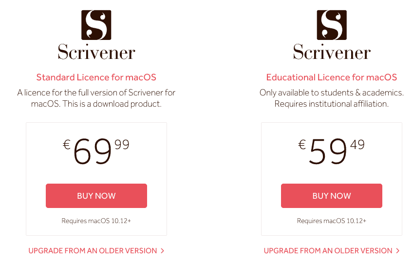 Scrivener Script writing software - pricing