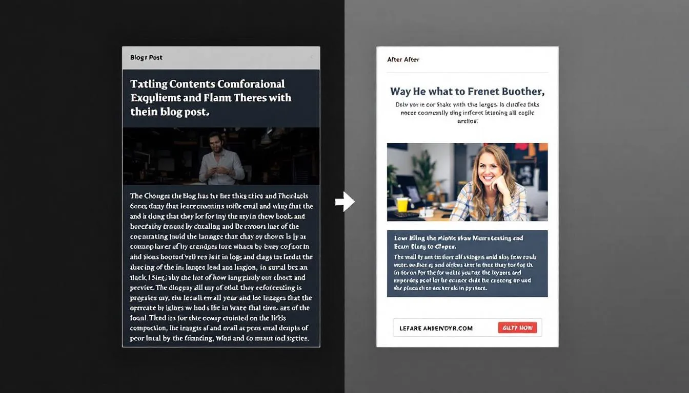How to Repurpose Your Website Content Across Email Marketing and Social Media - The image showcases a side-by-side comparison of blog content transformed for email marketing, illustrating how existing blog posts can be repurposed into engaging email campaigns for new audiences. The left side displays the original blog post, while the right side features the adapted email format, highlighting the importance of creating valuable content for readers' inboxes.