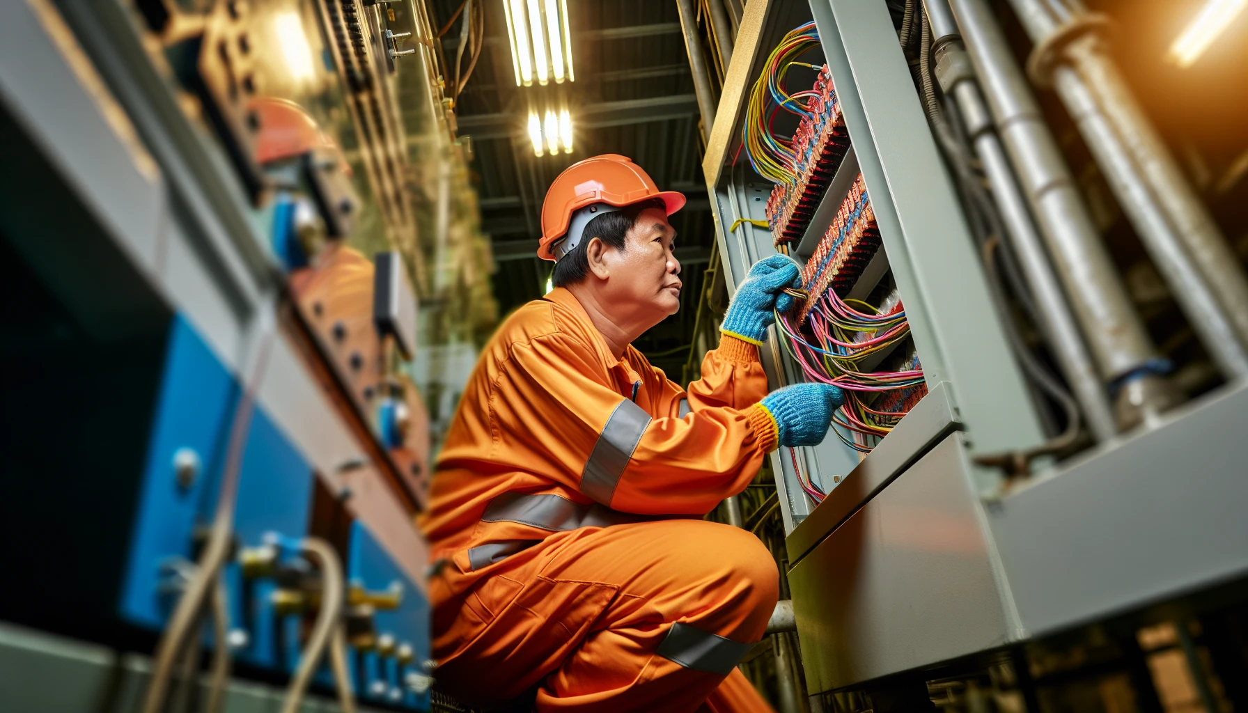 Industrial electrician working on electrical installations