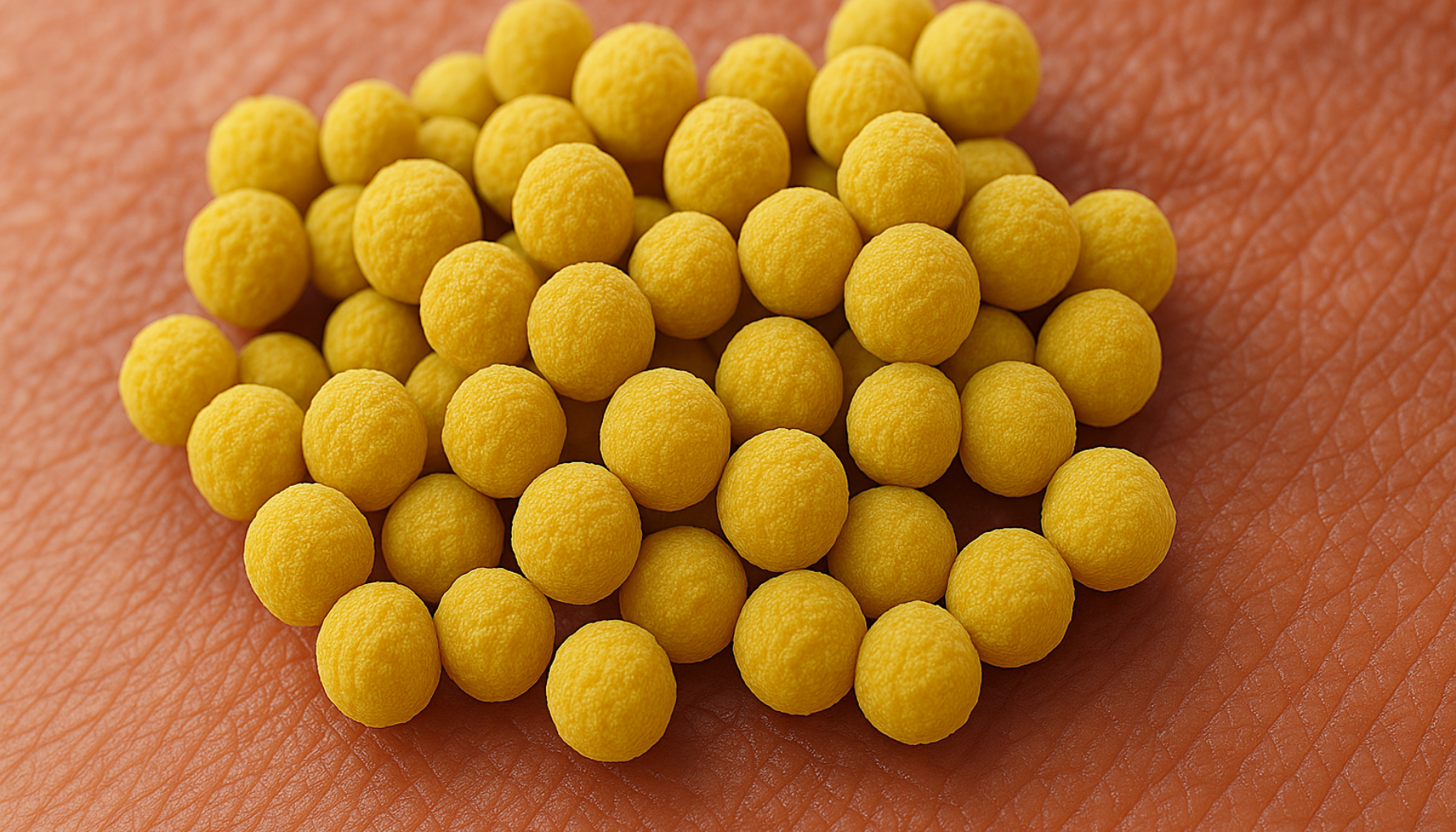 Makro av stafylokokker på hudoverflate.