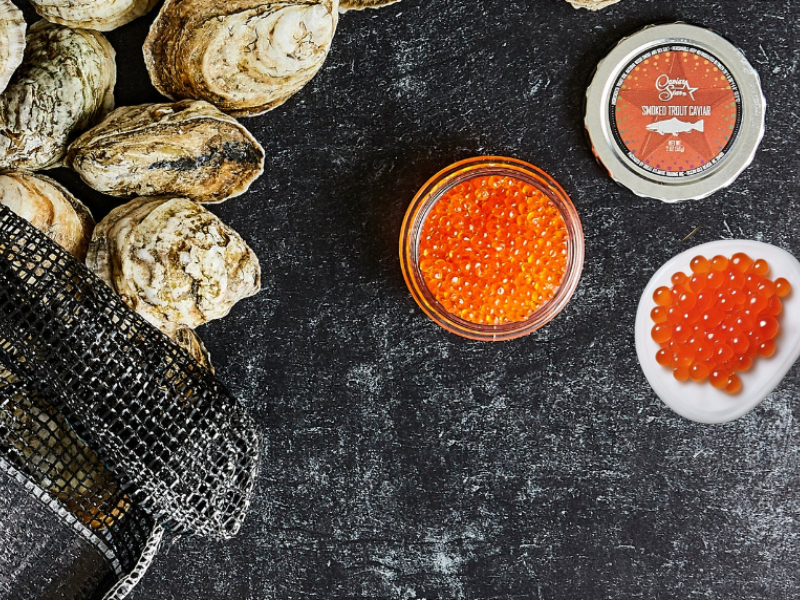 Image displaying White Stone Oyster's selection of caviar and trout roe.