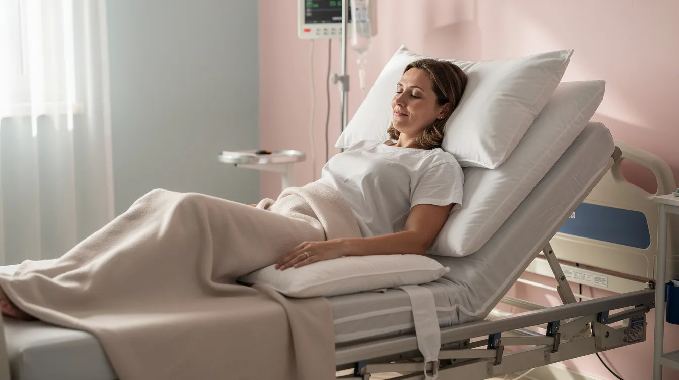 A person is resting comfortably in a recovery setting, surrounded by supportive pillows to aid in their comfort after undergoing a cosmetic procedure, such as a Brazilian butt lift. The peaceful environment reflects the importance of the recovery process following body contouring procedures like buttock augmentation.