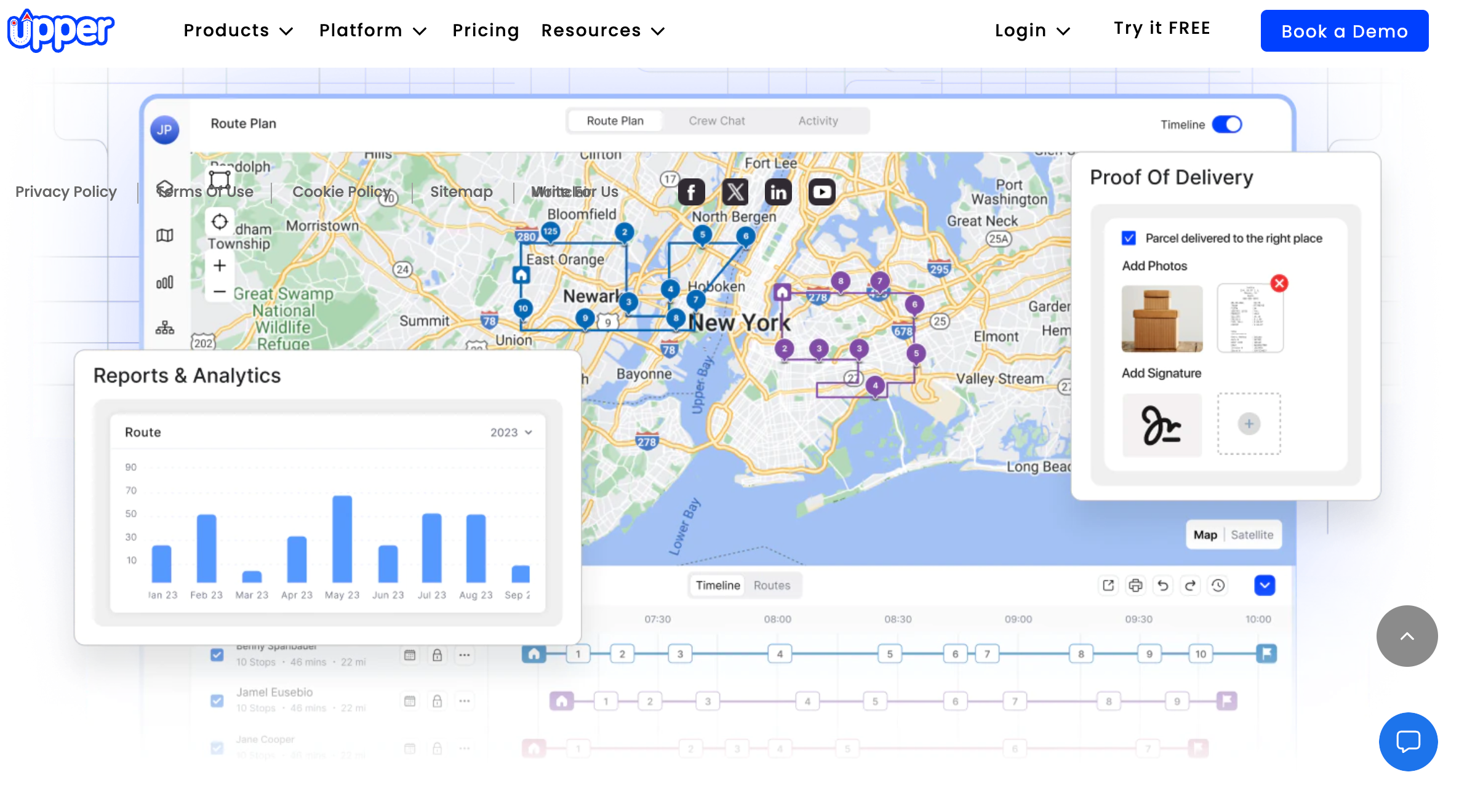 Upper homepage highlighting route optimization software