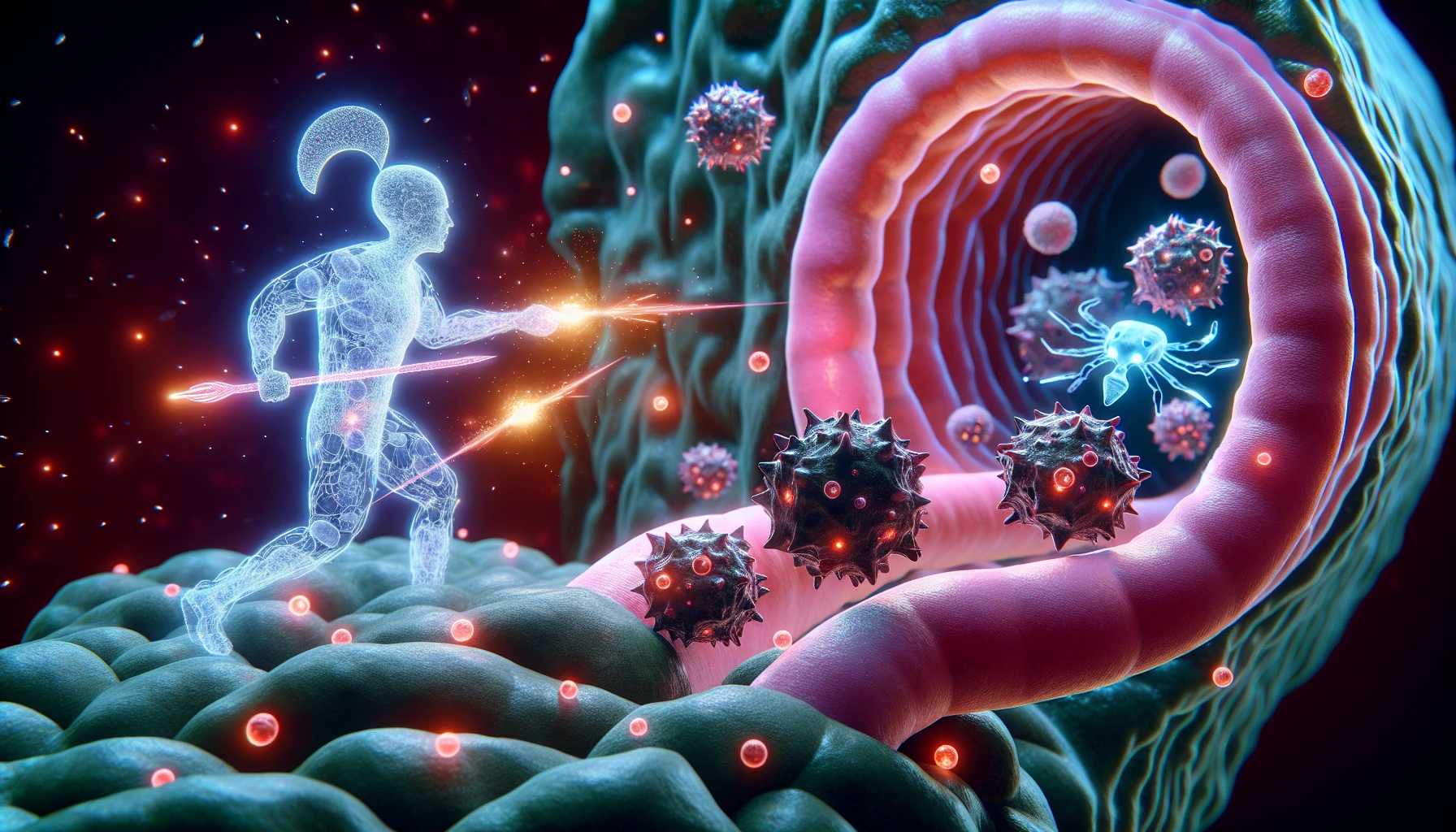 Illustration of cancer cells being targeted by immune system cells
