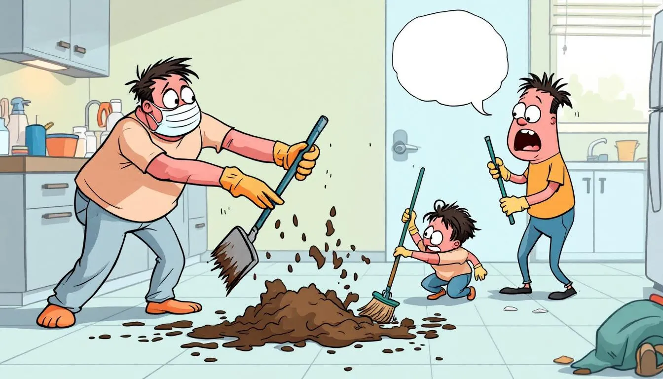 Step-by-step cleaning process to clean up feces.