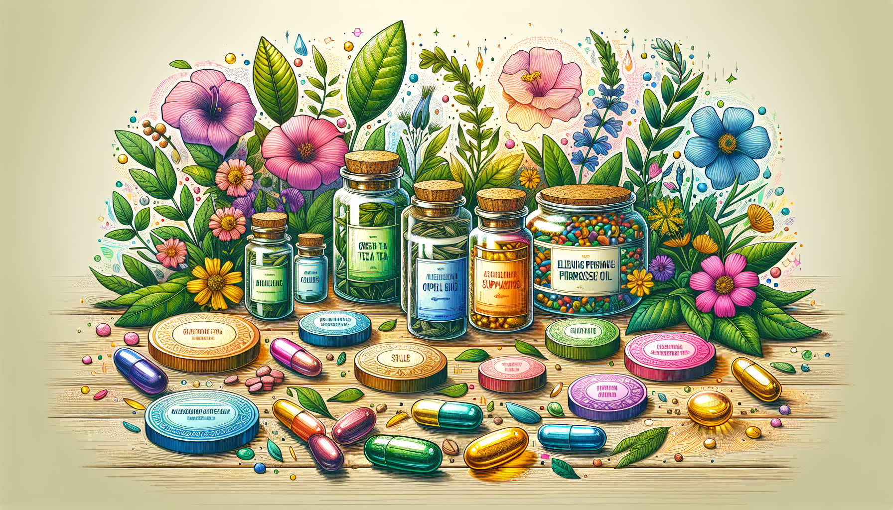 Visual representation of herbal supplements that can help manage acne.