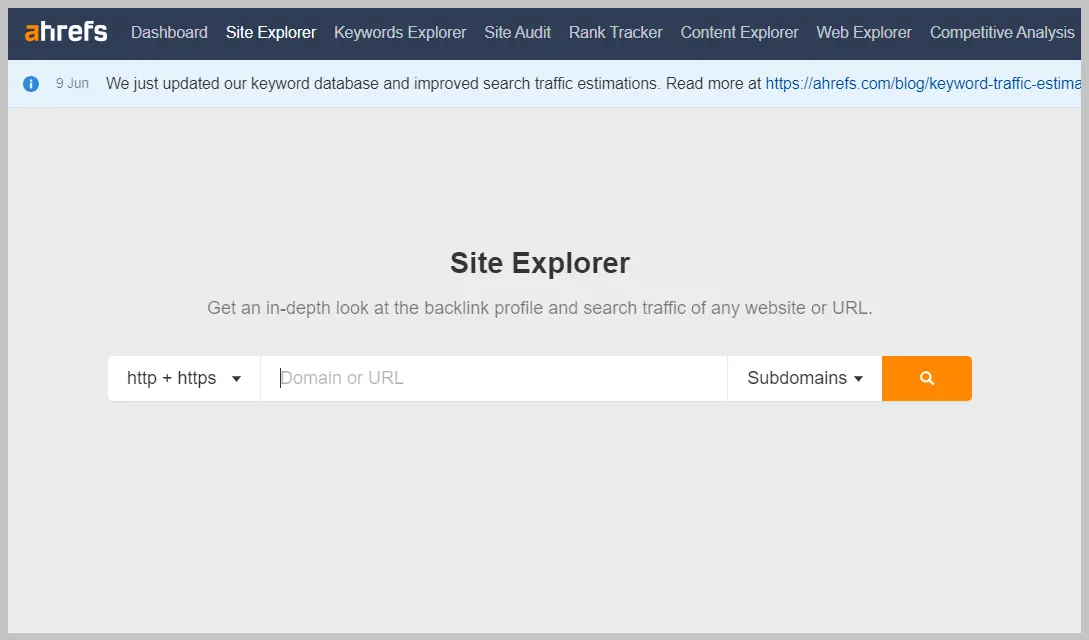 Screenshot of Ahrefs site explorer webpage
