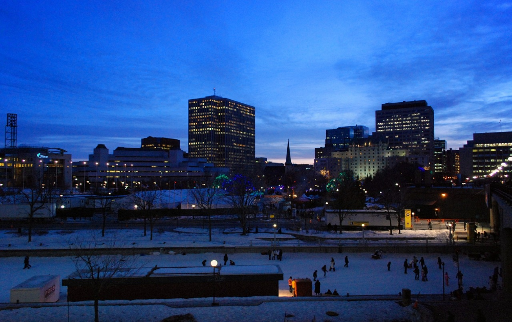 (Ottawa at night. It remains vibrant and alive even during winter.