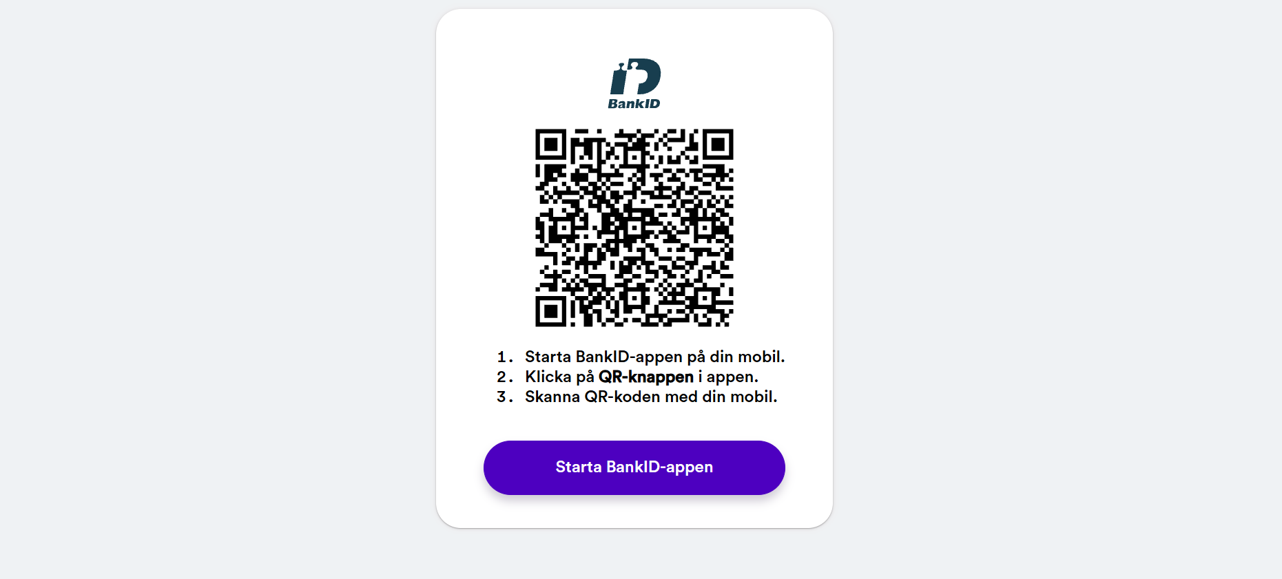 QR-kod med inlogg av BankID till Casumo