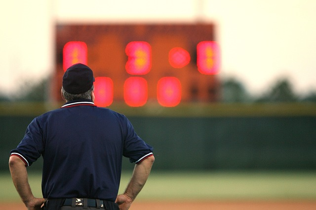 umpire, sports official, scoreboard