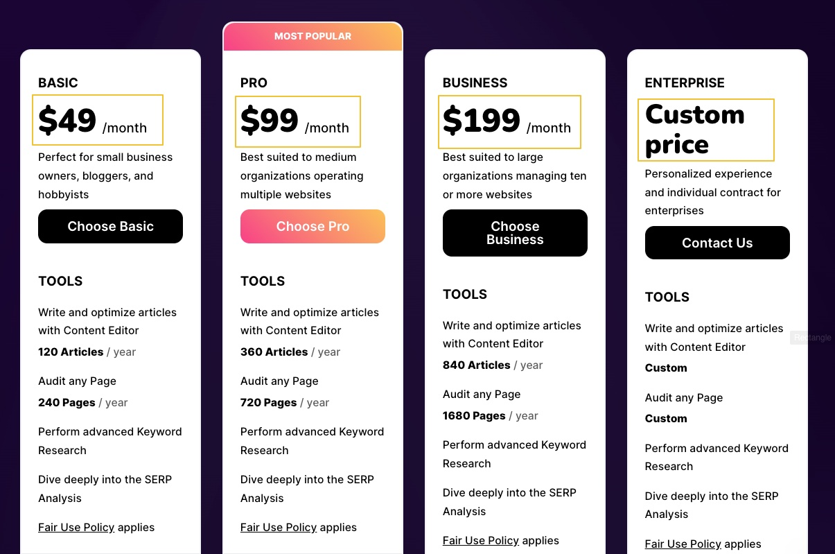 Surfer SEO pricing plans