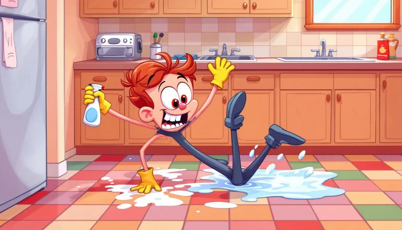 Cleaning hard surfaces with rubber gloves and disinfectant.