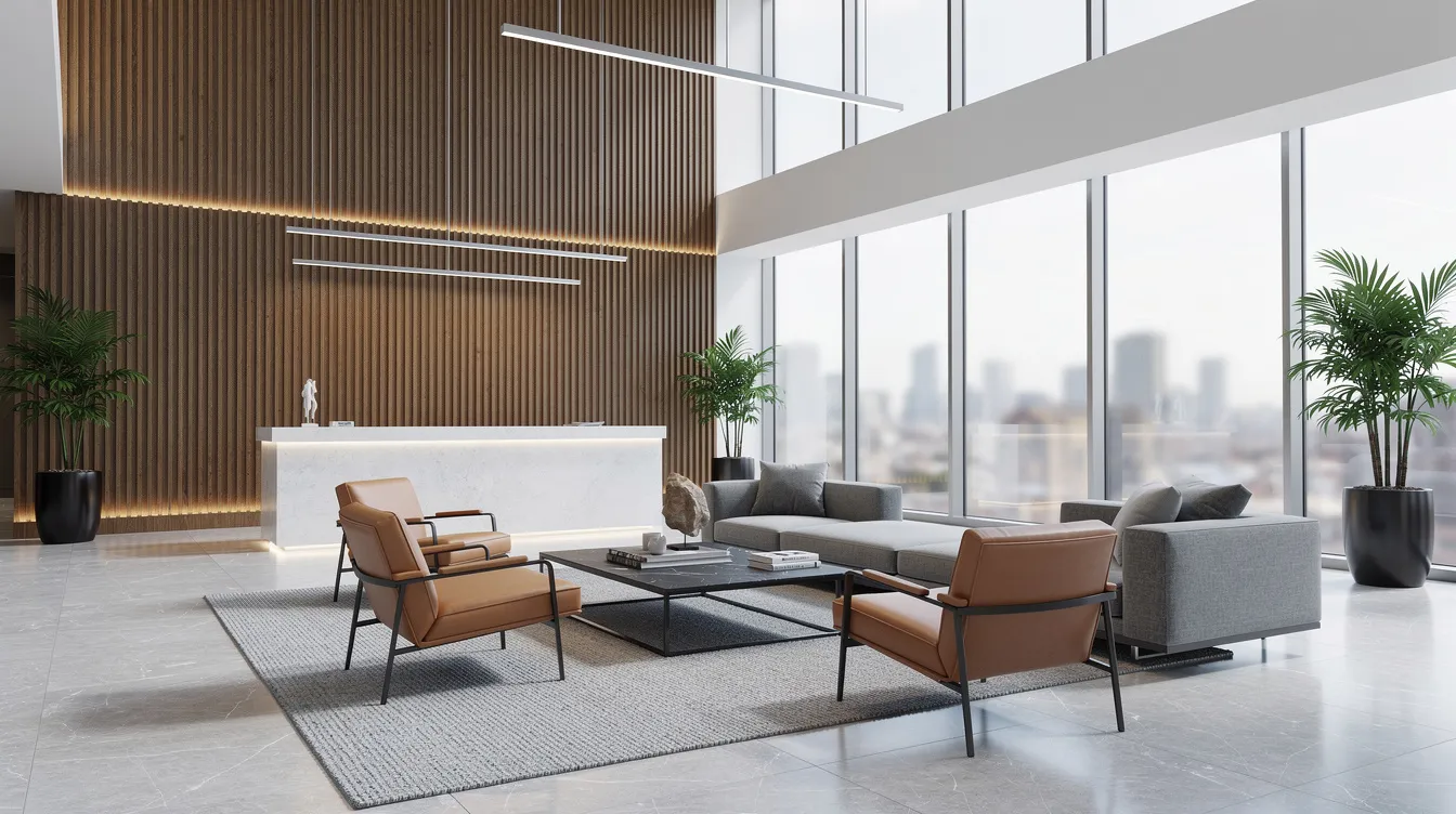 The image depicts a modern condominium lobby featuring sleek furniture and expansive floor-to-ceiling windows that allow natural light to flood the space. This luxurious area, located near 300 Front Street West in downtown Toronto, offers easy access to amenities and a welcoming community atmosphere.