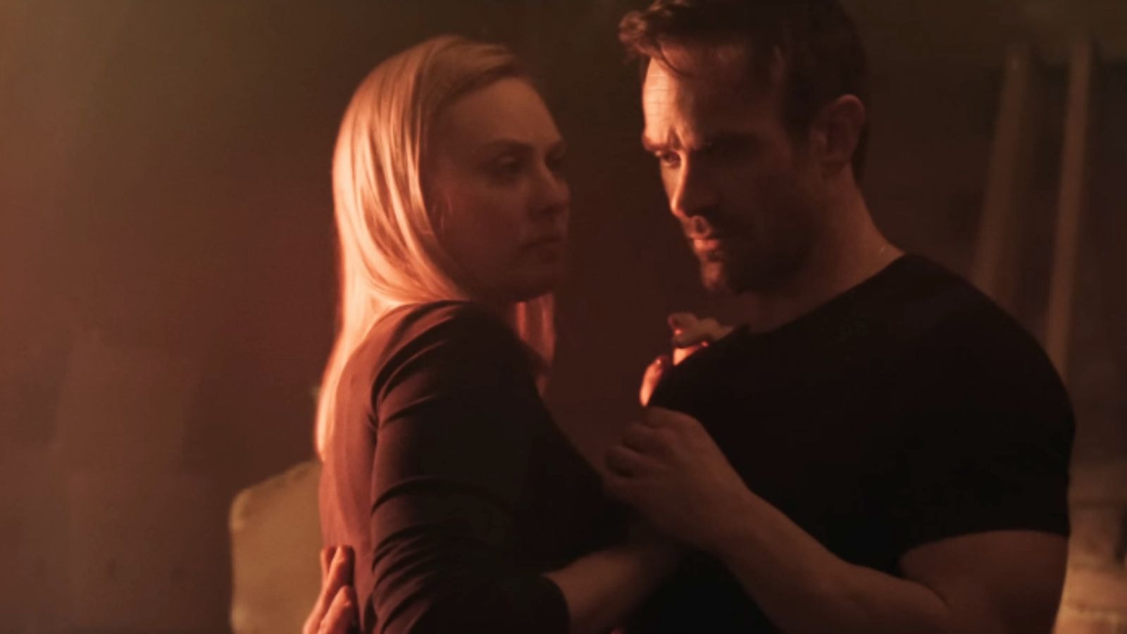  Charlie Cox as Matt Murdock and Deborah Ann Woll as Karen Page in Daredevil: Born Again Season 2