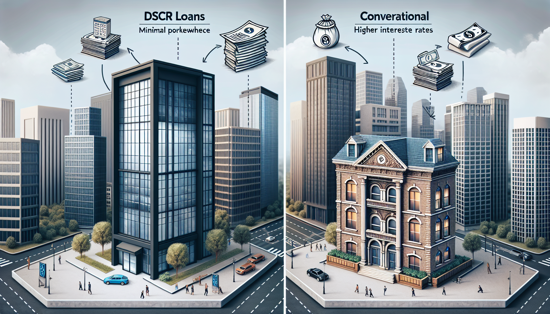 Illustration comparing DSCR loans and conventional mortgages