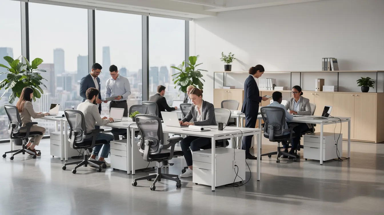 The image depicts a modern office environment where professionals are focused on their laptops, collaborating and working efficiently. This setting illustrates the dynamic nature of businesses, where employee retention credit and tax credit strategies, such as those offered by ERC specialists, play a crucial role in enhancing cash flow and supporting small businesses.