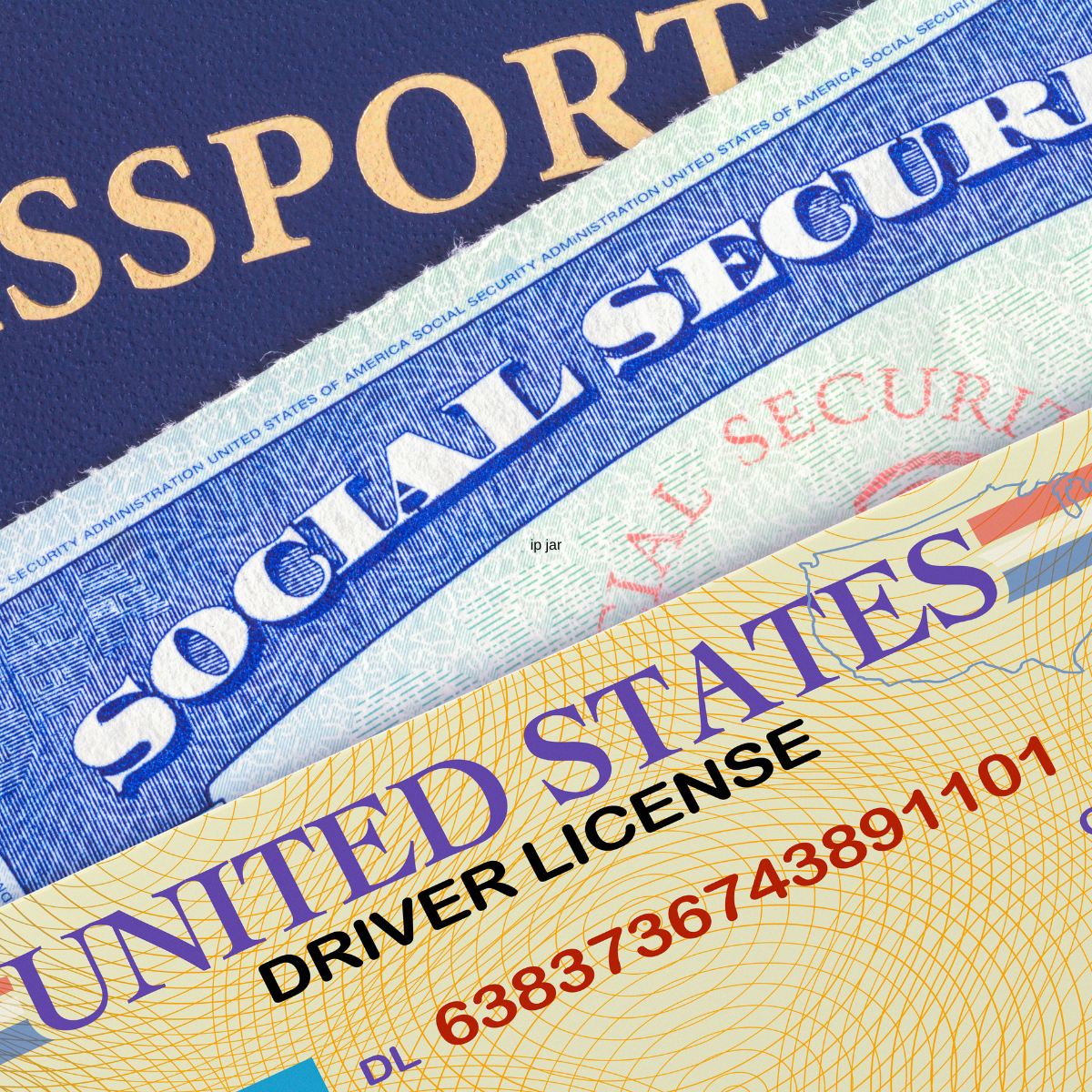 Image of passport, social security card, and drivers license