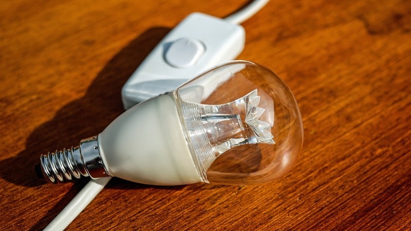 Close-up of a dimmable LED bulb