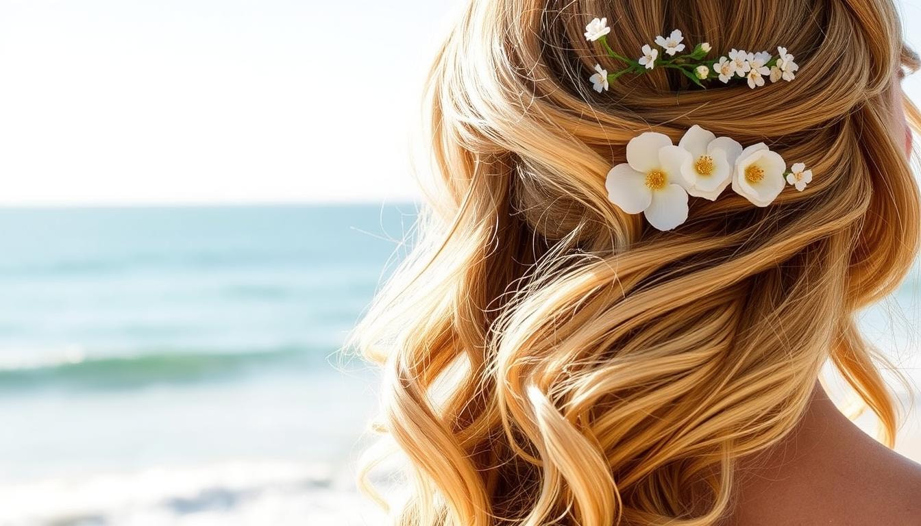 a beachy waves bridal photo, beach wedding hairstyles, hairstyle for beach wedding