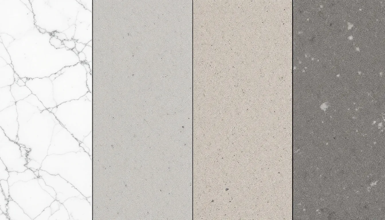 The image features a close-up view of various natural stone finishes and textures, including slate, sandstone, and granite, displayed side by side. This extensive range of paving slabs showcases the beauty and versatility of natural stone products, perfect for transforming outdoor spaces like patios and driveways.