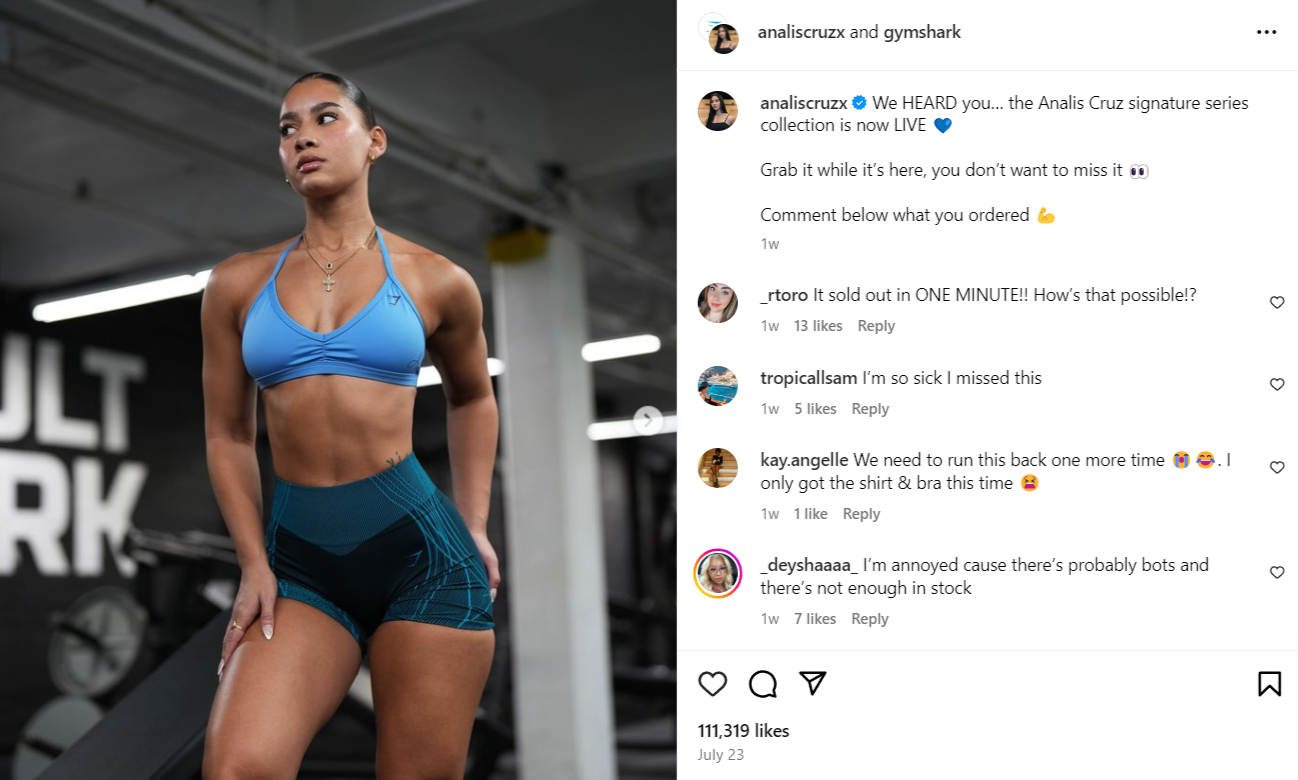 analiscruzx gymshark influencer collaboration