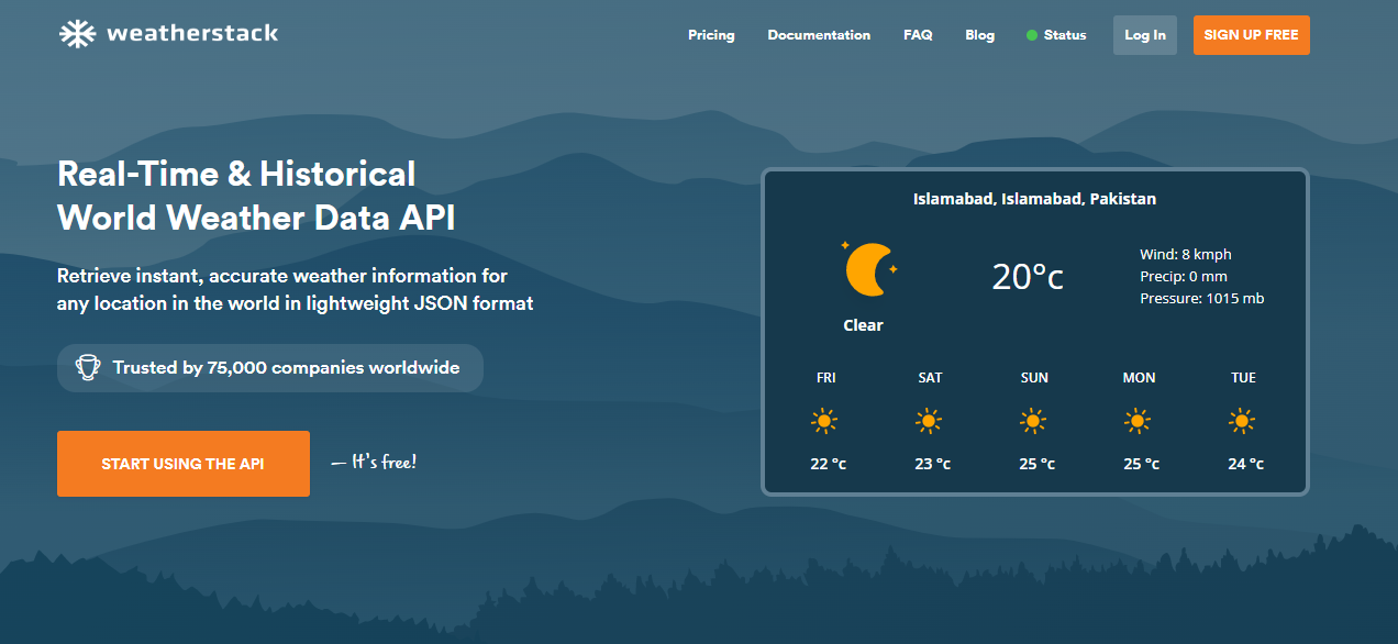 Weatherstack for severe weather warnings, weather observations and fairly accurate or most accurate forecasts