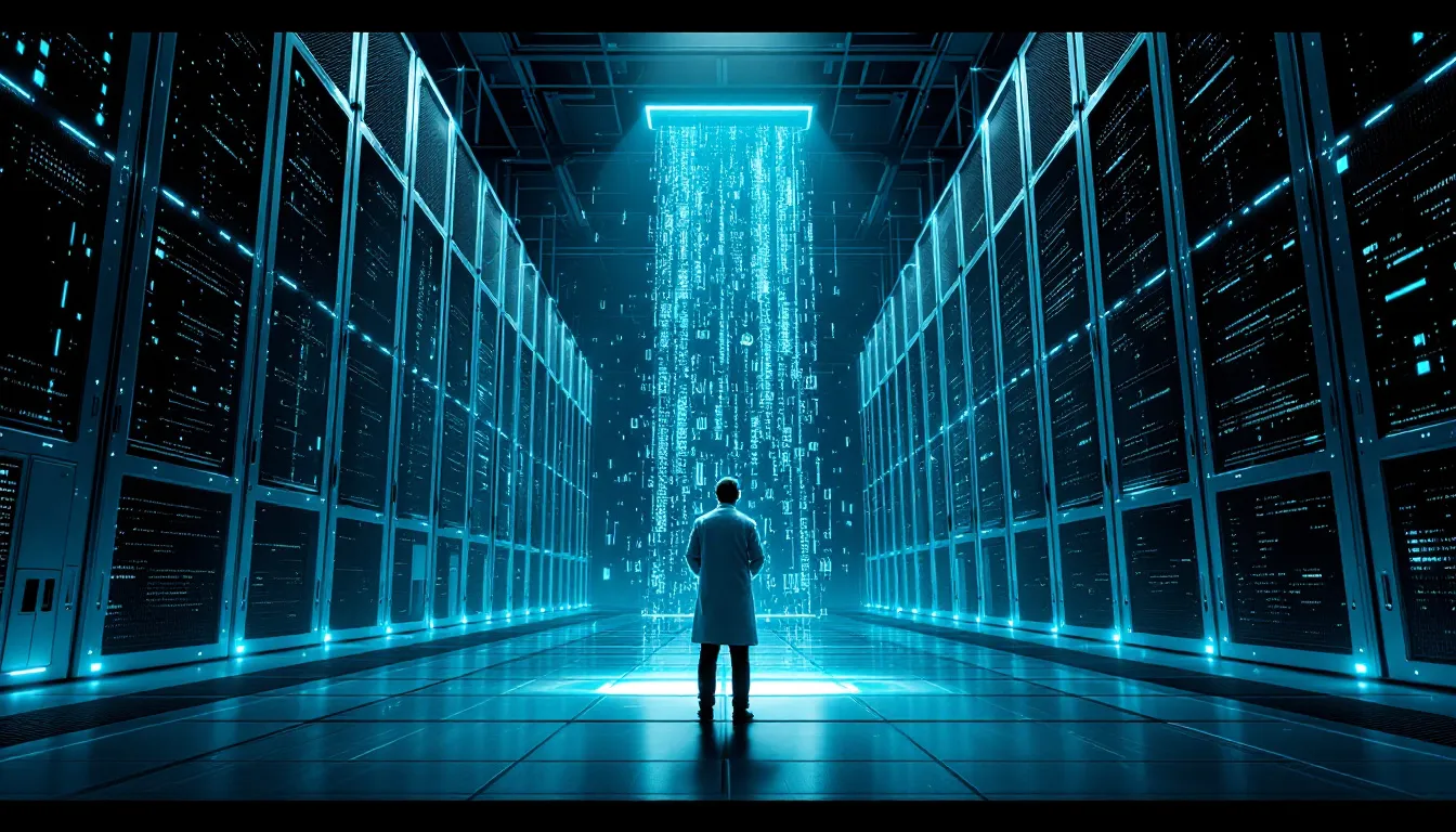 The image depicts a conceptual diagram illustrating scalable data management, highlighting the differences between data virtualization and traditional data warehouses. It features interconnected data sources, including data lakes and physical data warehouses, showcasing how data virtualization technology enables seamless access to real-time data and integrates multiple data sources for business operations.