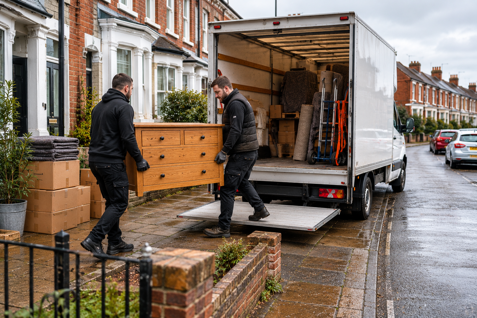 Affordable man and van team carrying furniture during a house move in the UK