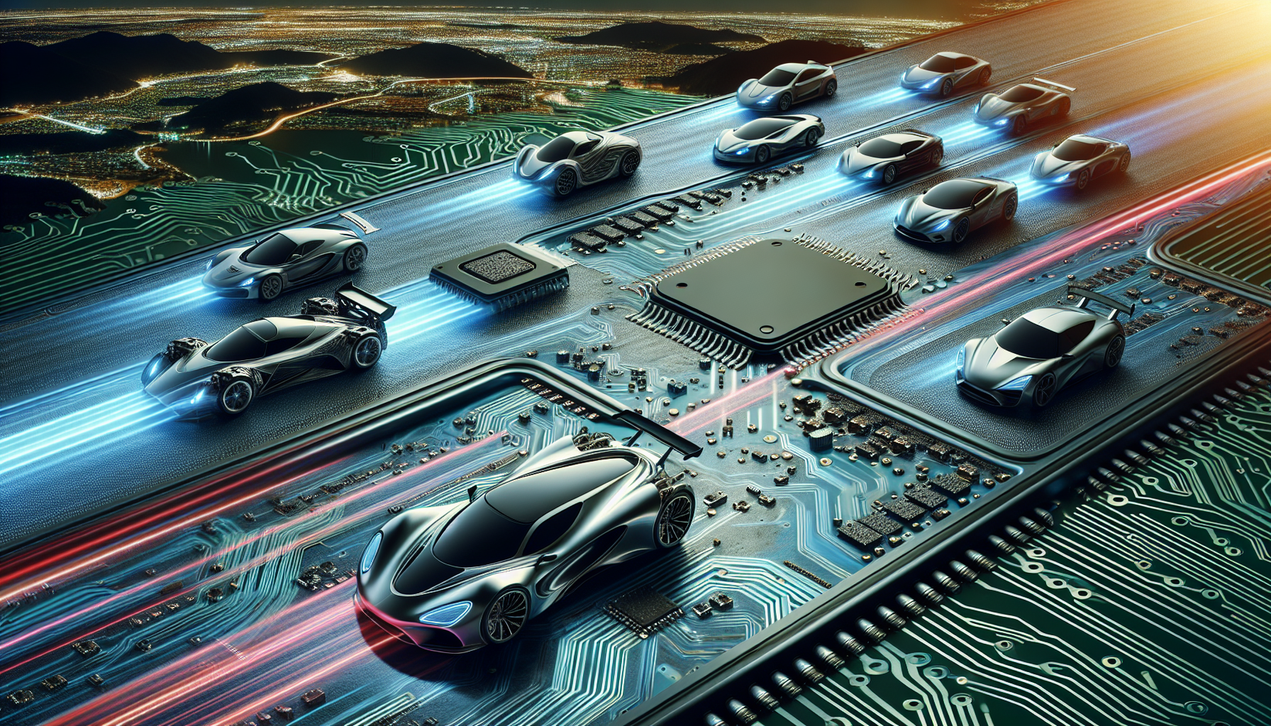 Artistic representation of featured automotive processors excelling in performance and features