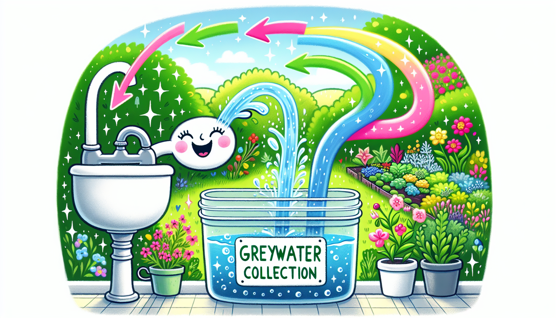 An illustration showing how to reuse greywater from your bath sink.