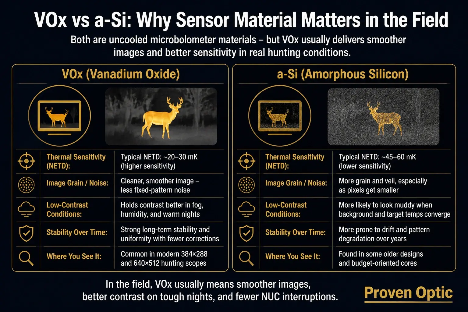 Image showing the pros and cons of VOx vs. a-Si in real-world use.