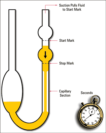Image of a person measuring kinematic viscosity of a liquid