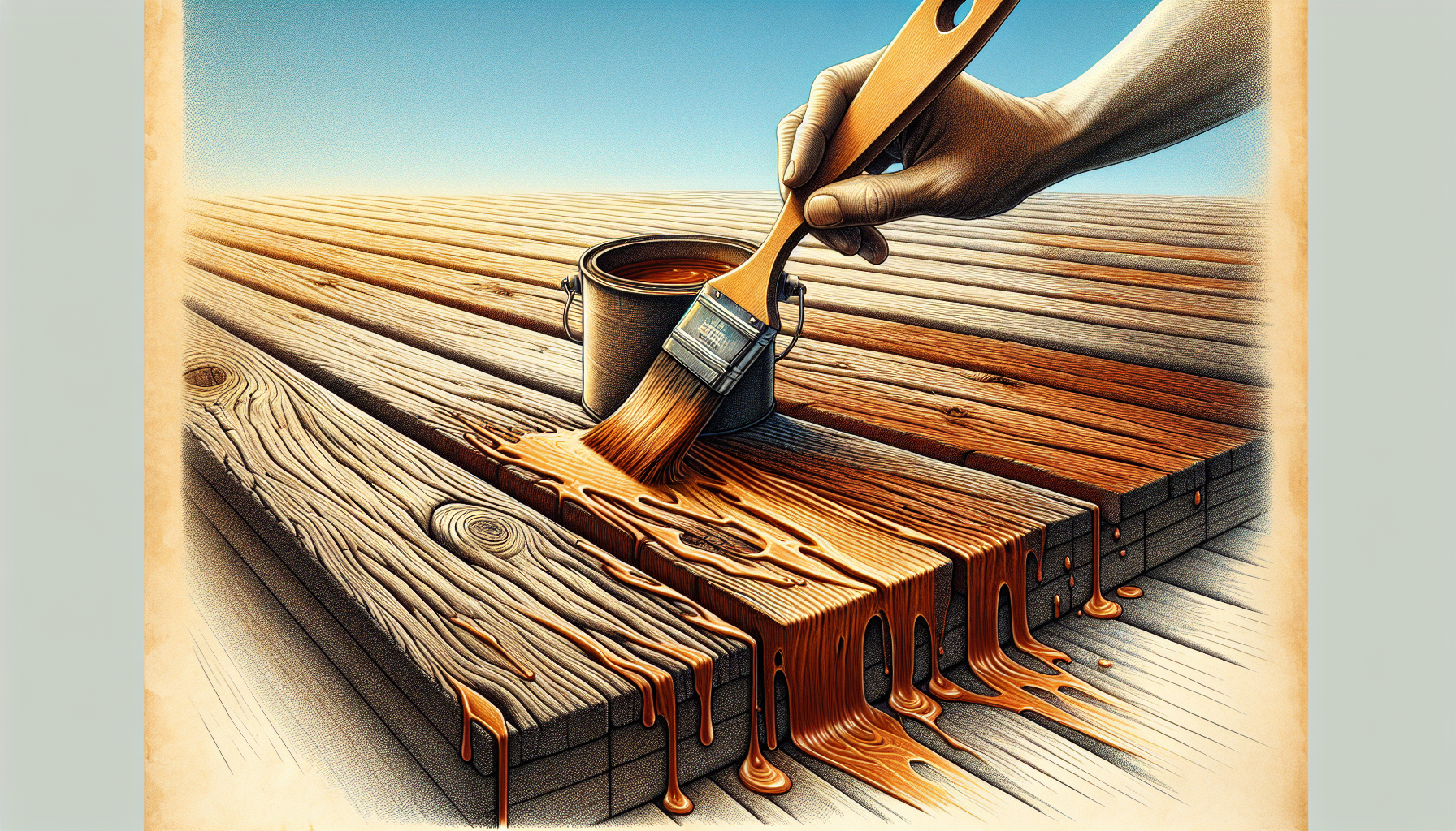 Illustration of a wooden deck being stained