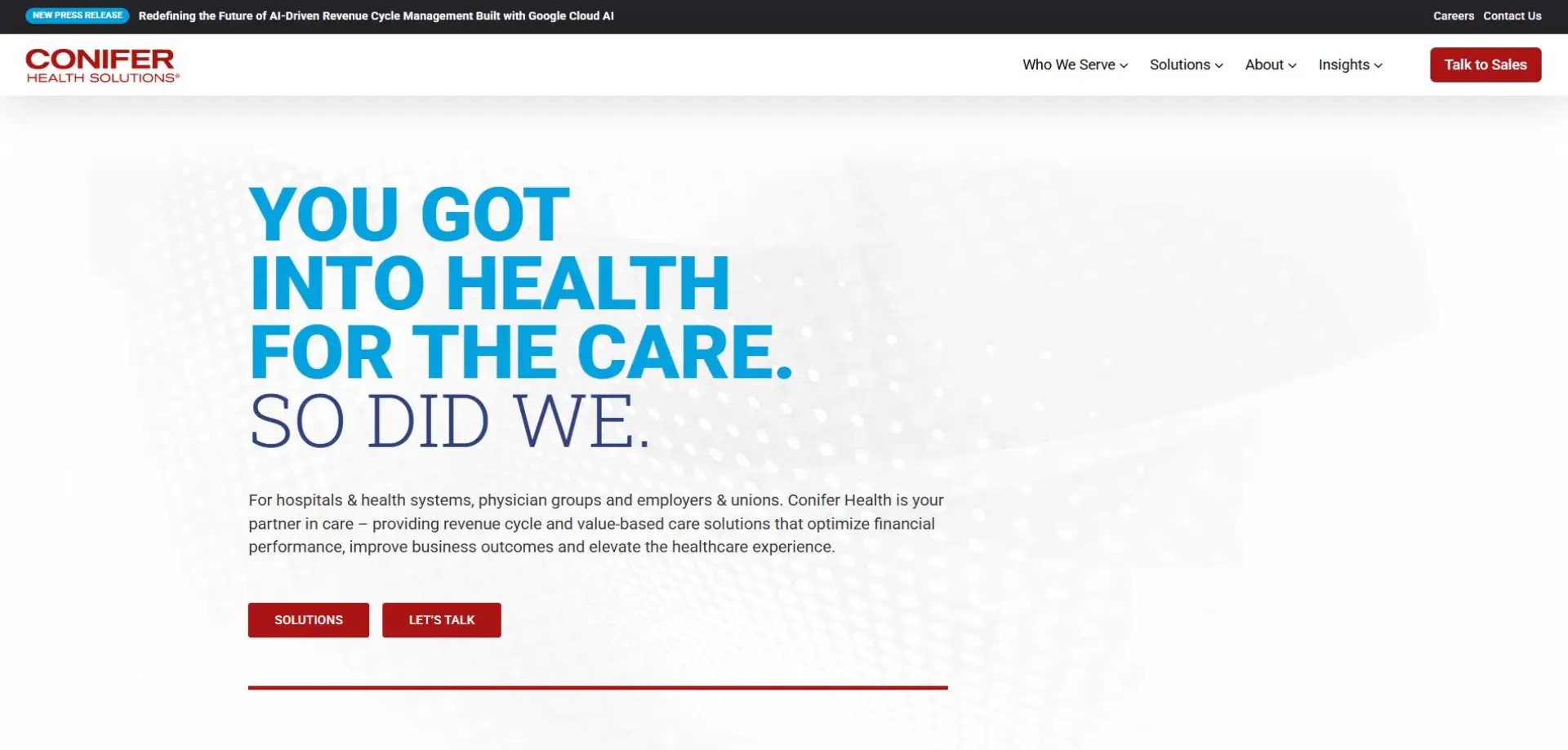 Homepage of Conifer Health website