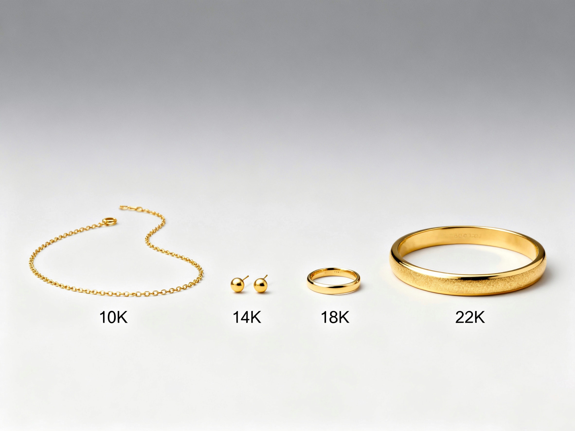 Different karats of gold jewelry.