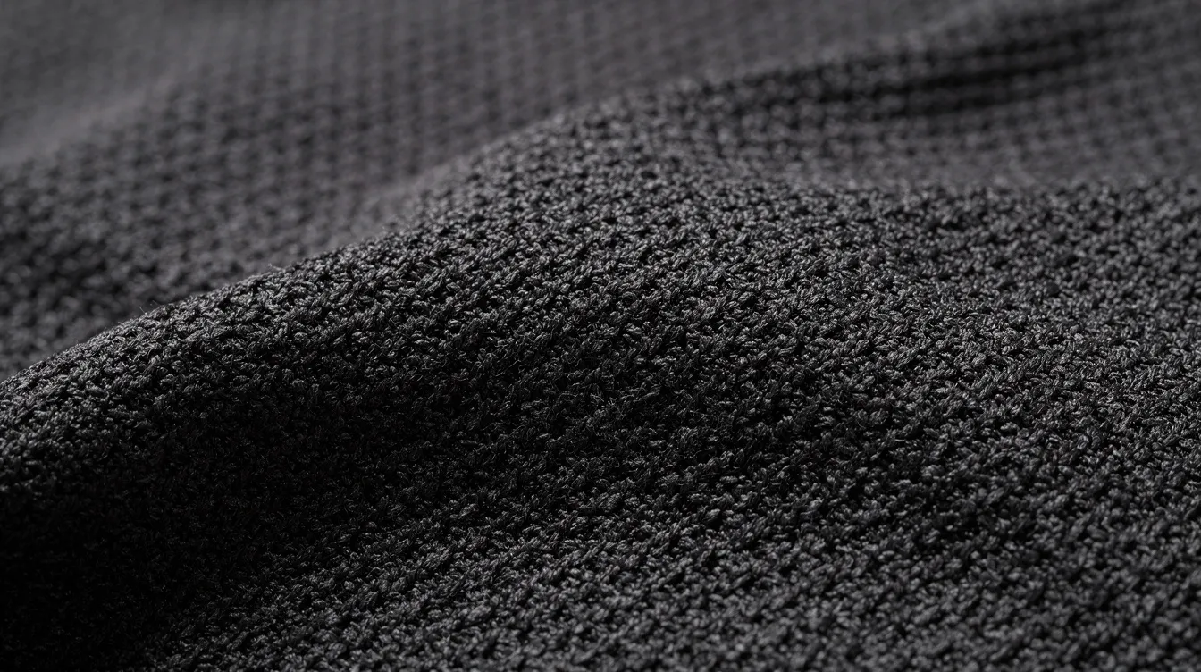 The image showcases a close-up view of stretchy athletic compression fabric, highlighting its intricate texture and weave pattern. This fabric is designed for garments like chest compression shirts and body shaper tanks, providing strong support and a smoother silhouette for everyday wear.