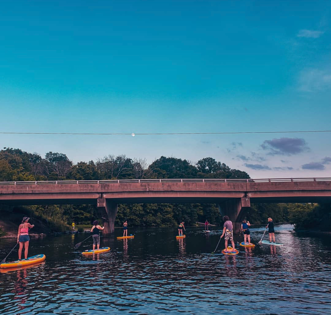 group of paddlers on paddle boards