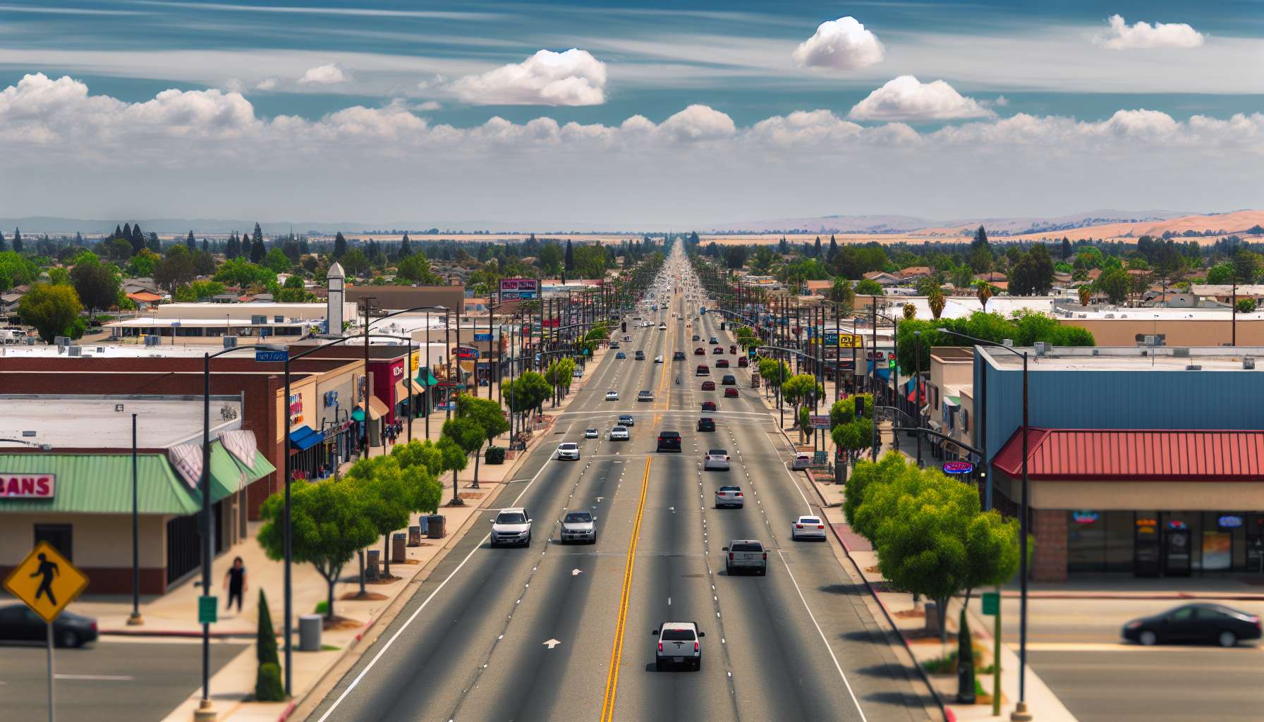 Scenic view of Pacheco Blvd, a major road in Los Banos