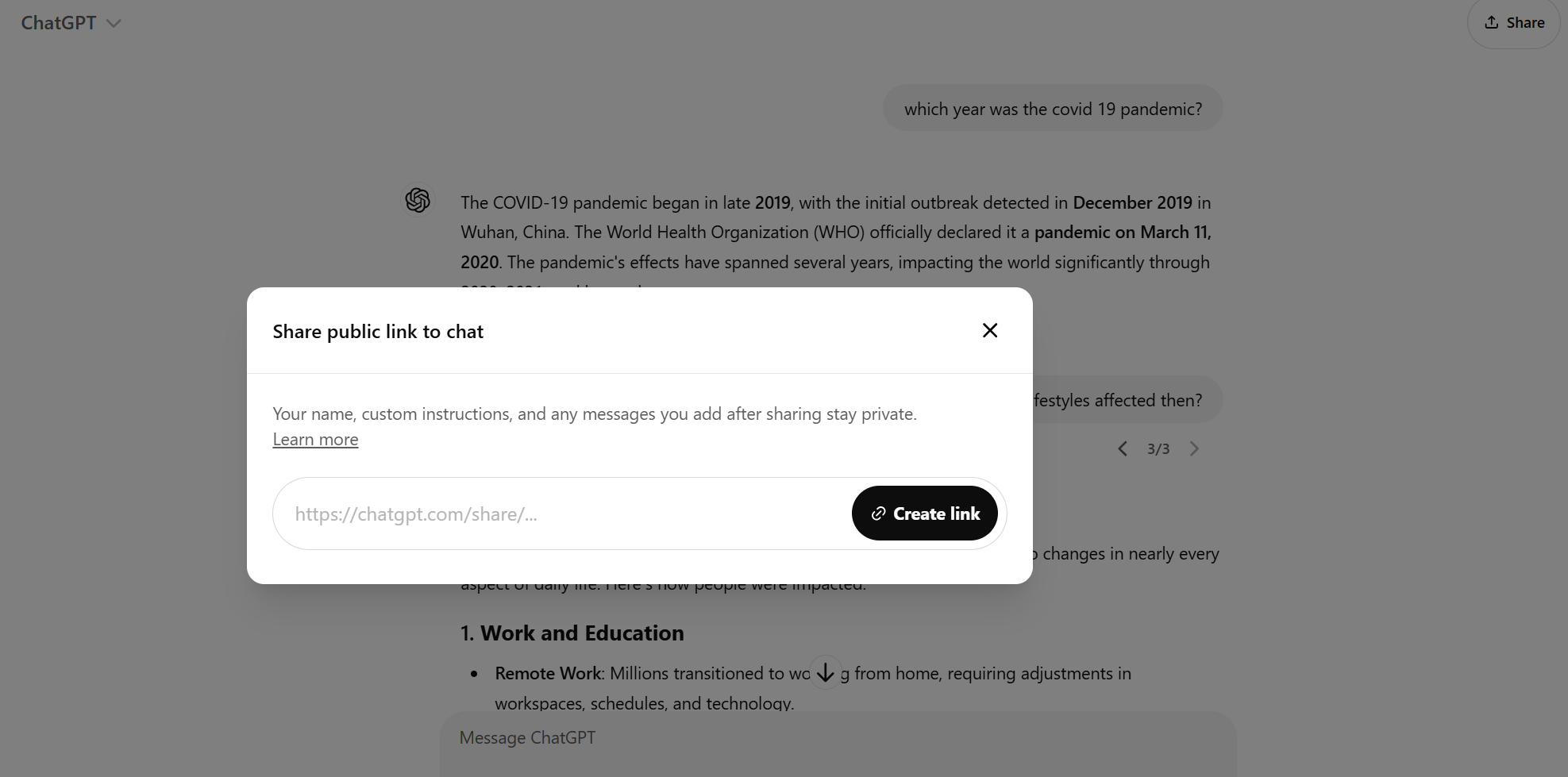 Create a shareable conversation link to share