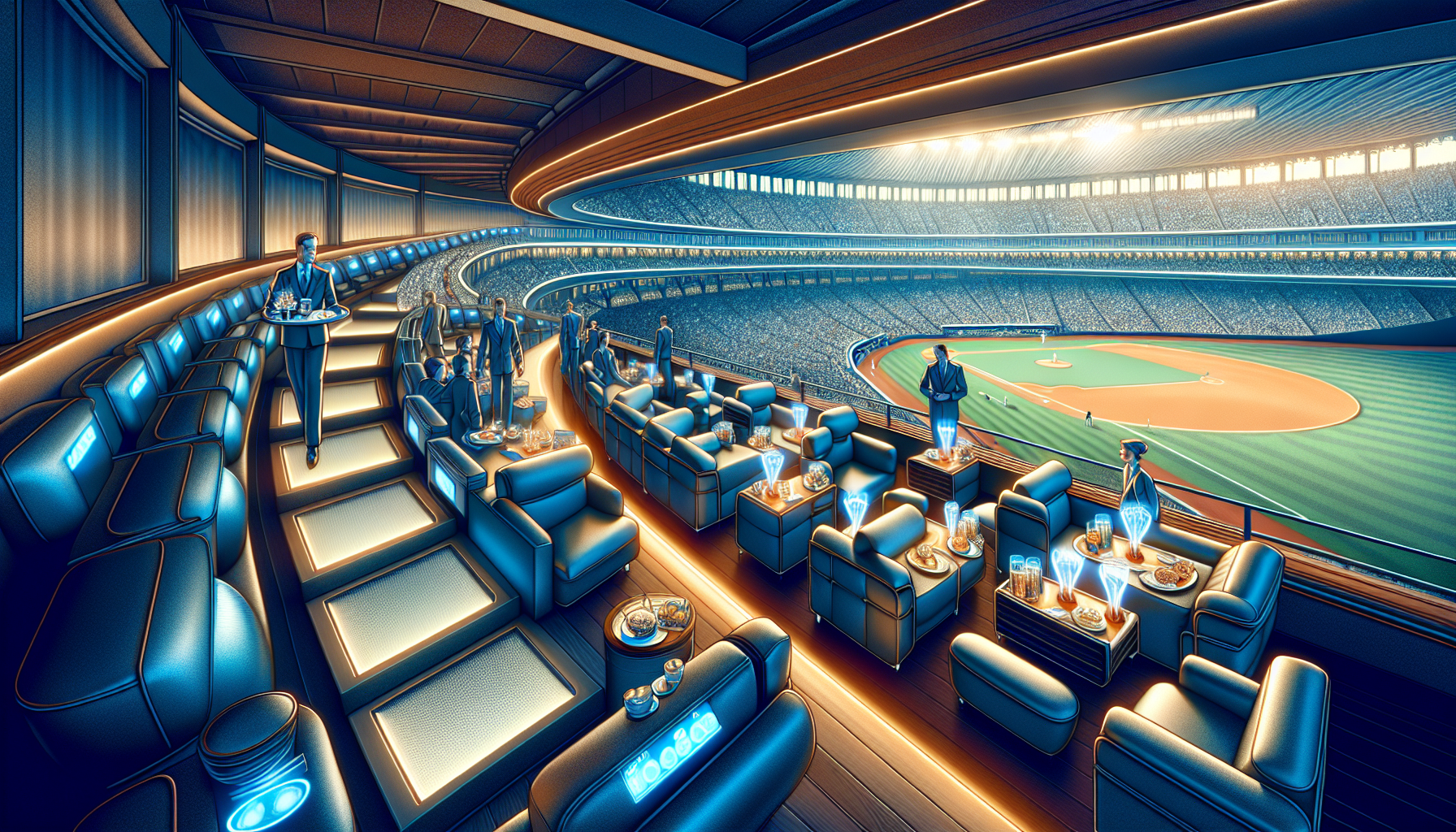 Illustration showcasing the luxurious amenities and comforts of box seats at a baseball stadium