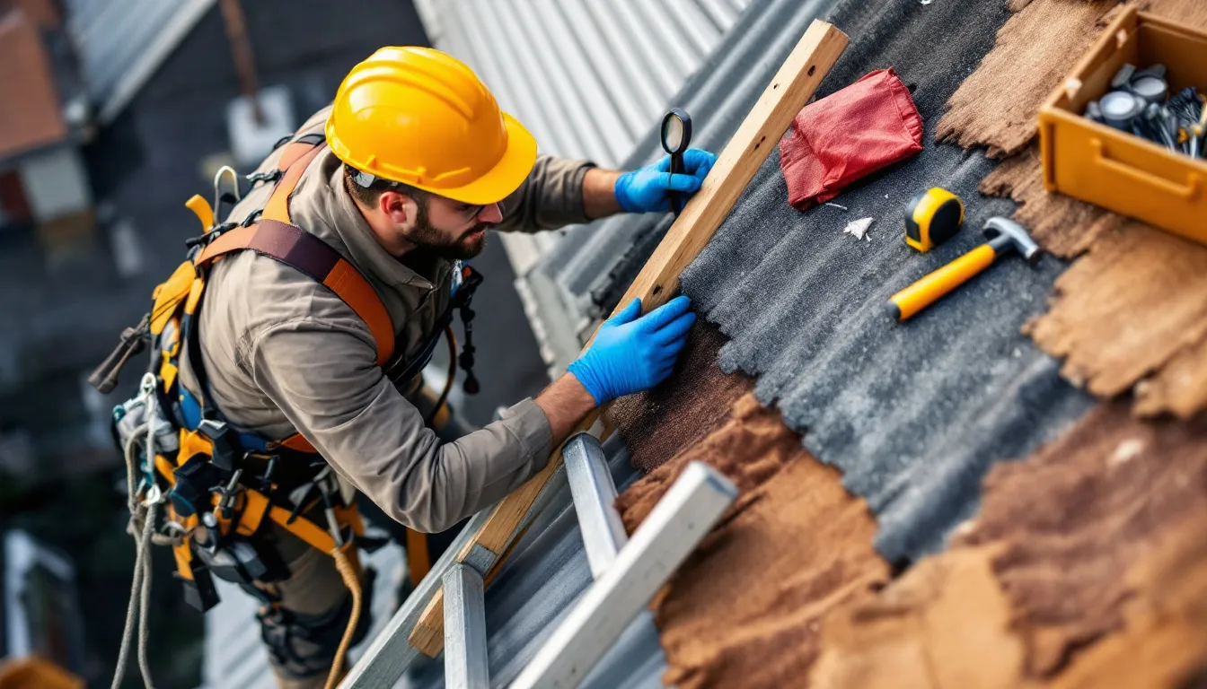 A detailed roof inspection process being performed by a roofing contractor.
