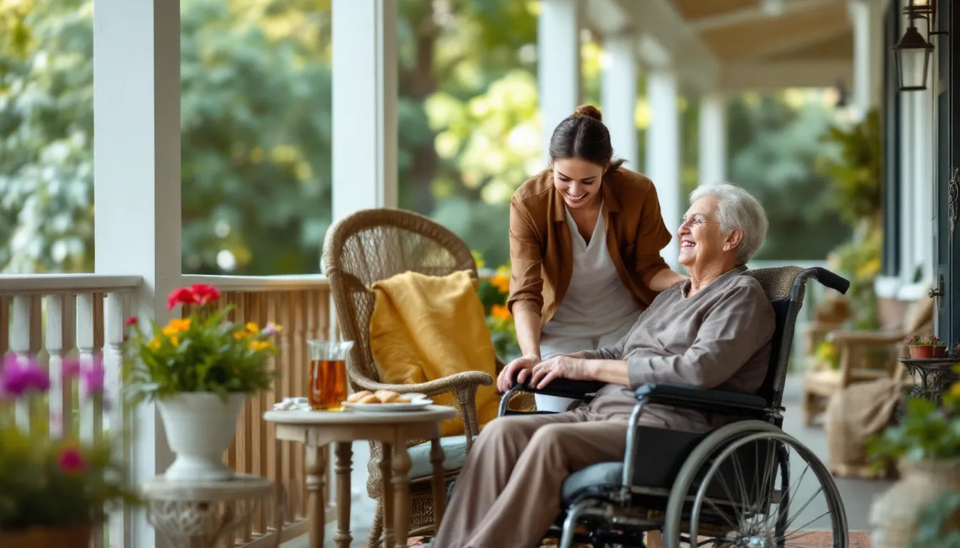 A family member taking a break while a caregiver looks after their loved one, emphasizing respite care for family members.