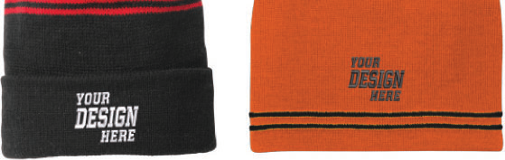 A cuffed knit beanie vs an uncuffed one. The cuff is a great area to customize with embroidery