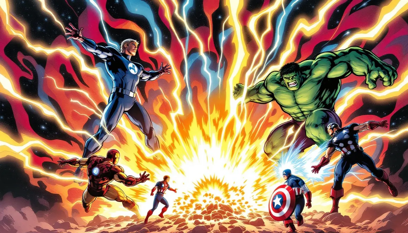 A captivating image illustrating the crossover potential between the Fantastic Four and Avengers.